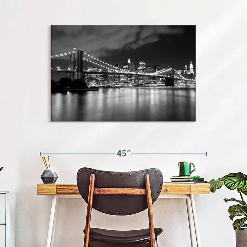 Impression sur toile Brooklyn Bridge At Night, H 26 po x l 39 po x P 1,25 po