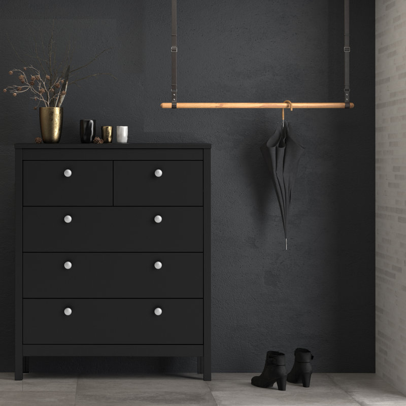 Cynsere 82.1cm W 5 - Drawer Chest of Drawers, Black