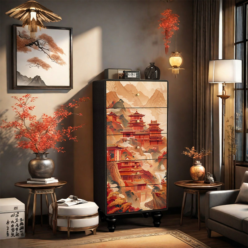 Armoire de rangement décorative à cinq tiroirs, Noir