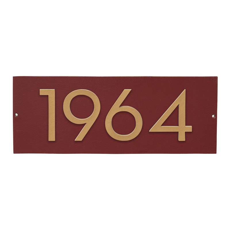Plaque d'adresse horizontale flottante 4 po (4 chiffres), Rouge brique, Or, Oui