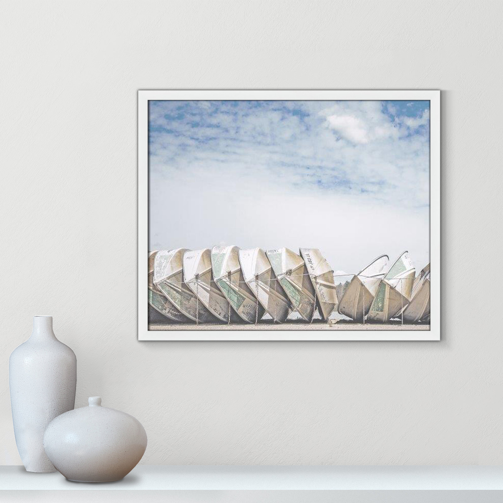 Hennecy "Wooden Boats" Print by Leah Straatsma, 21.5" H x 25.5" W x 1.25" D, Satin White