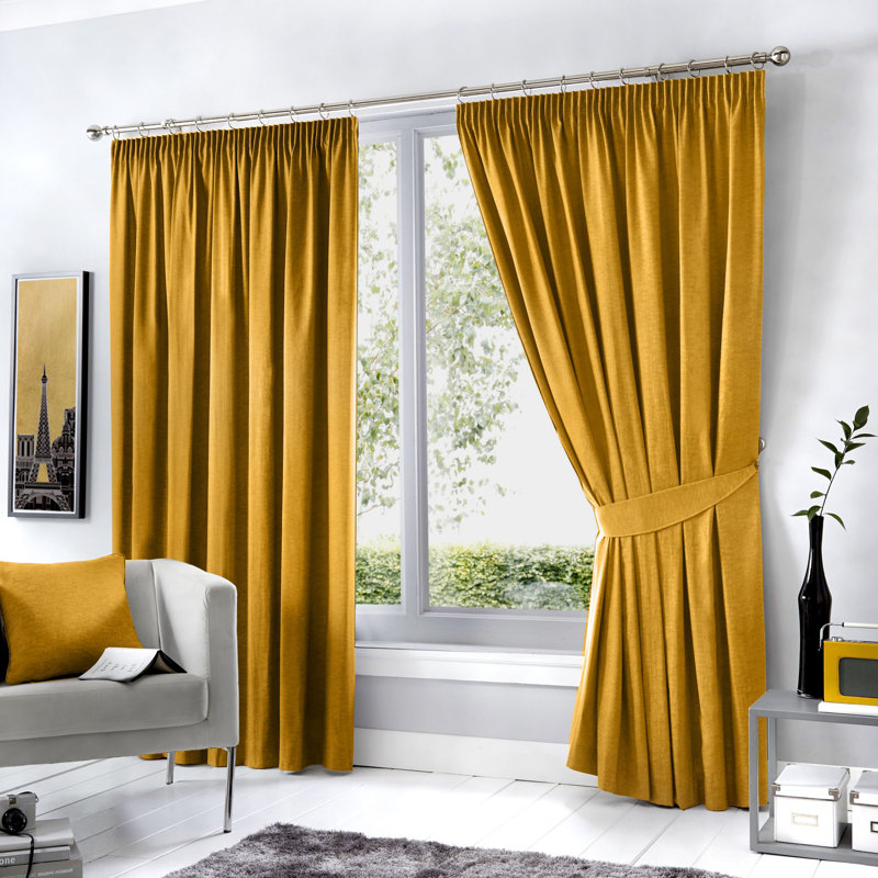 Blackout Curtain Pair, Width 117 x Drop 137 cm, Ochre Yellow