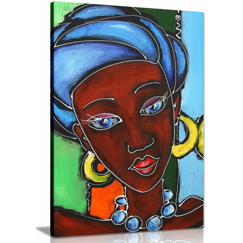 Modern Abstract African Art Lady In Traditional Clothes - Wrapped Canvas Painting, 61cm H x 41cm W