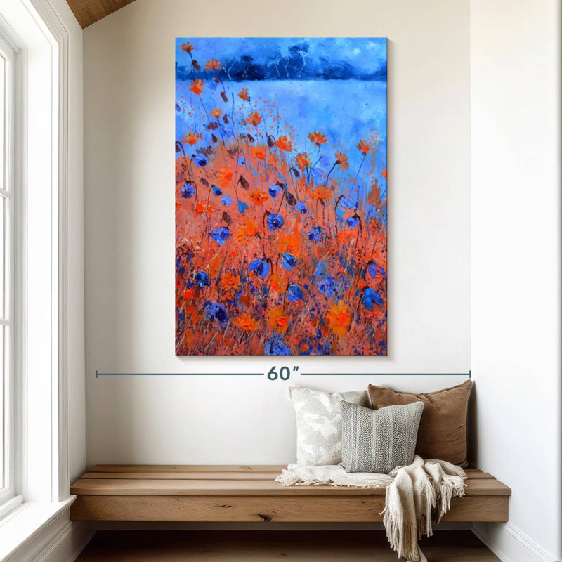 Coquelicots orange et bleus Avery, H 51 po x l 34 po