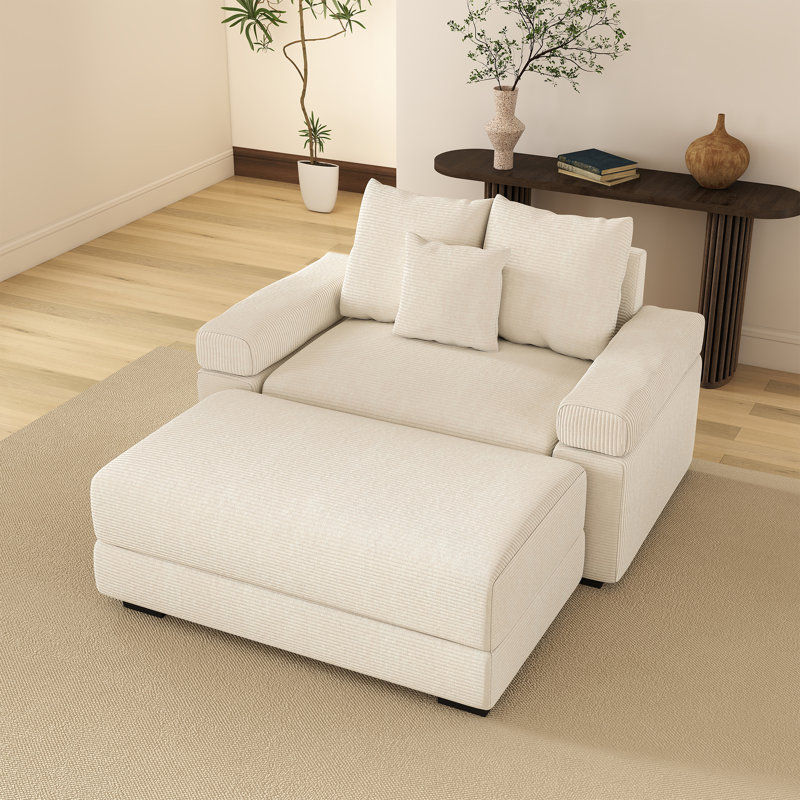 Canapé en velours côtelé 54,3 po avec repose-pieds, Beige