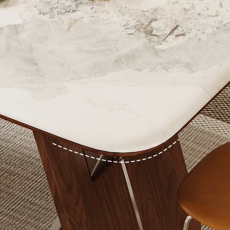 Table de salle à manger rectangulaire en pierre frittée, Argenté / havane, 29.53"H x 62.99"L x 31.5"W