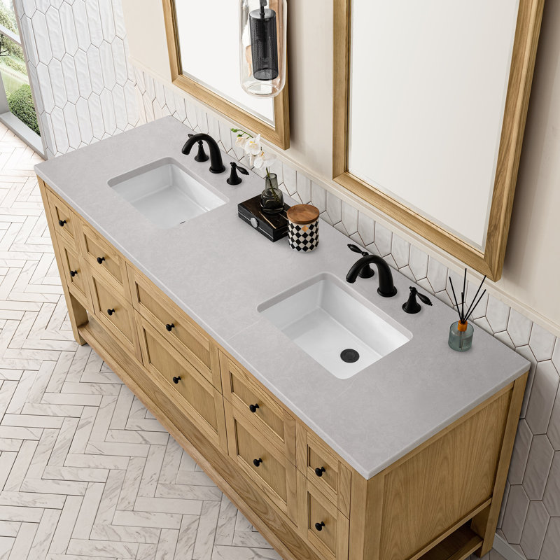 Breckenridge 72'' W Double Vanity, Light Natural Oak, Carrara White, 8" Widespread