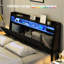 Base de lit pleine grandeur en métal, tête de lit ergonomique, rangement multifonctionnel, système d'éclairage à DEL, prises de recharge, modernisation de chambre à coucher essentielle