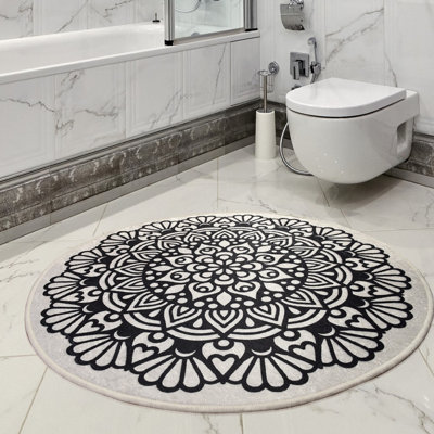 Tapis de bain antibactérien, 39,4 pouces de diamètre, 100% polyester, hauteur des poils de 10 mm | Dessous antidérapant, lavable en machine à 30 ° C | Doux, durable et facile à nettoyer | Idéal pour la salle de bain et la douche