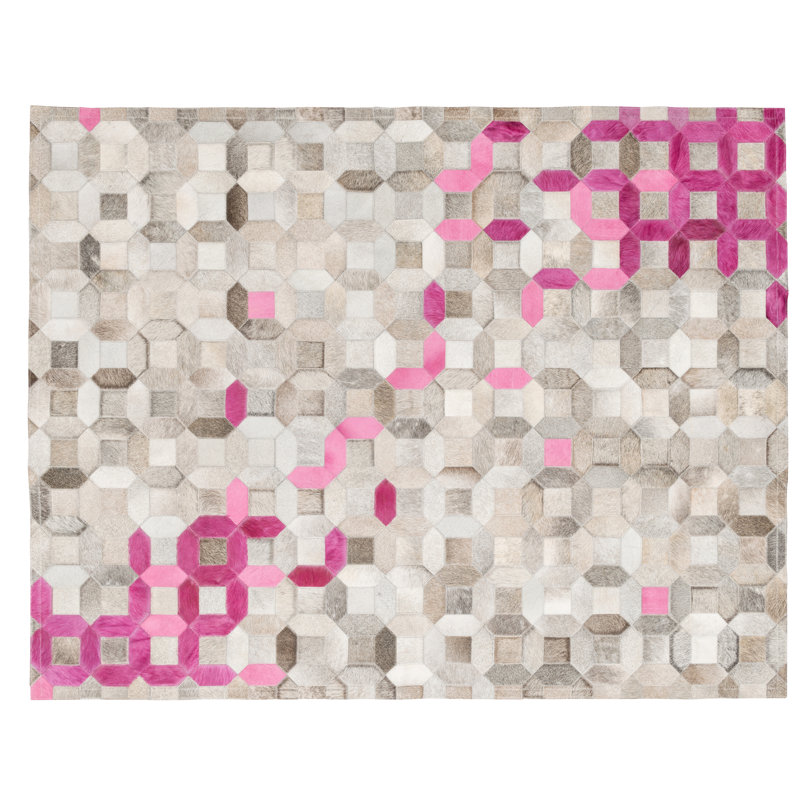 Trellis Cowhide Geometric Area Rug, Rectangle 4'7" x 5'11"