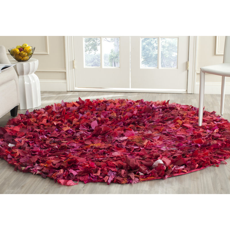 Tapis rose à poils longs Godsey, Rond 6 pi