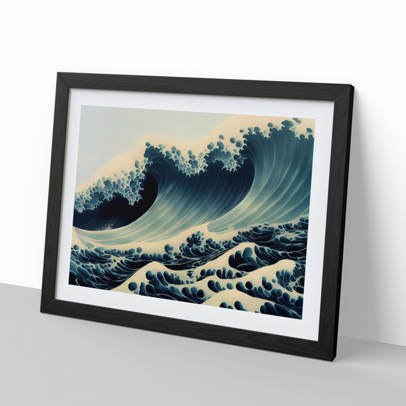 XH1022-3531X Expressive Japanese Wave - Single Picture Frame Print, Black, 25cm H x 34cm W x 2cm D