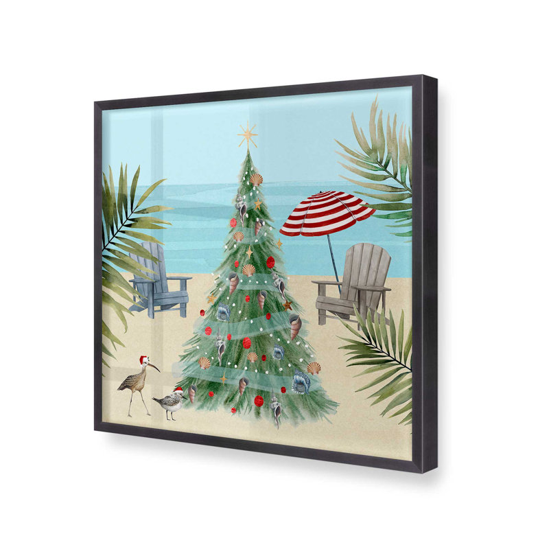 Imprimé Beachside Christmas II, H 13,75 po x l 13,75 po, Cadre simple en zinc patiné, bois massif