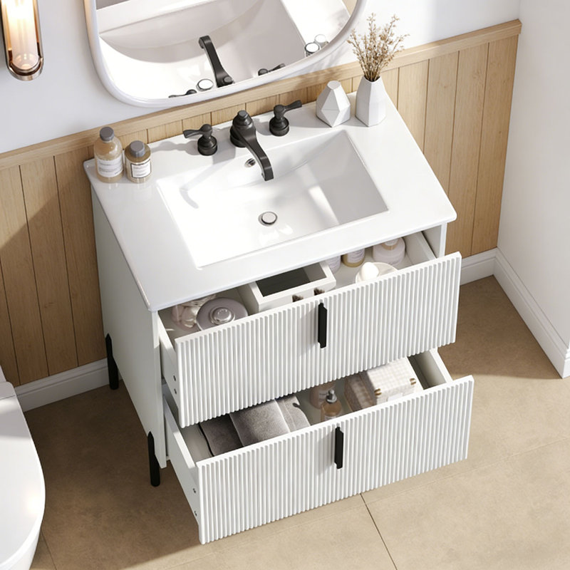 30" Bathroom Vanity with Ceramic Sink, White