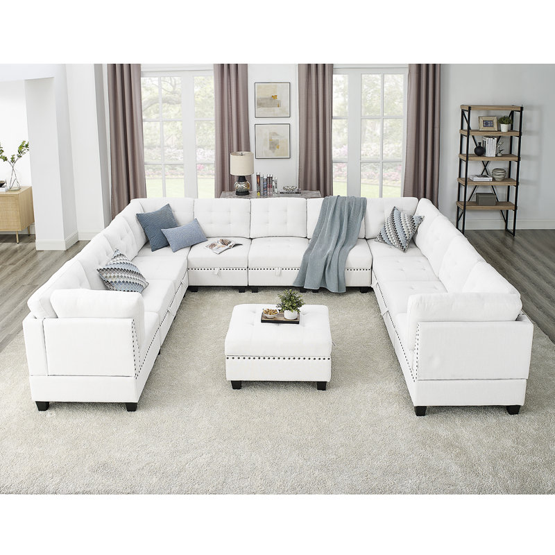 Canapé modulaire rembourré 13 pièces Georgeanna, Chenille ivoire