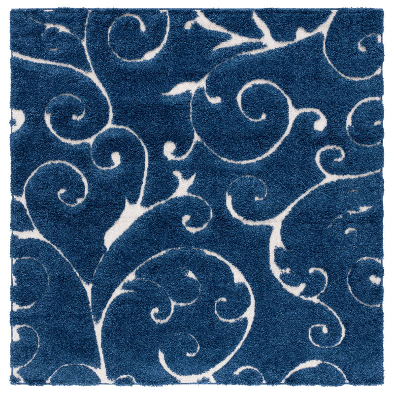 Tapis Amza, Carré 6 pi 7 po, Bleu foncé / Crème