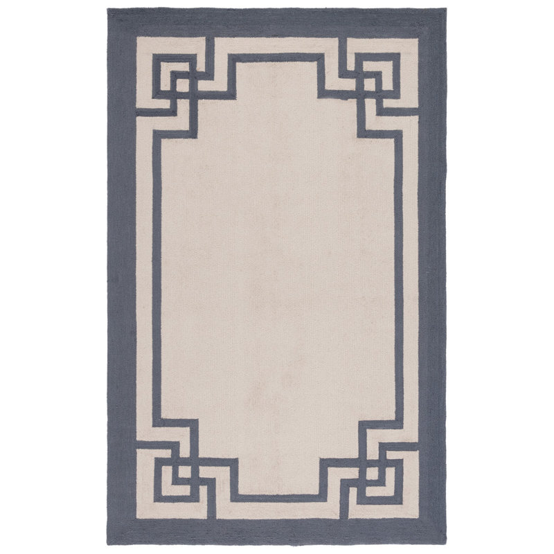 Tapis intérieur / extérieur en laine crocheté à la main ivoire / gris Reedsville, Rectangle 2 pi 6 po x 4 pi