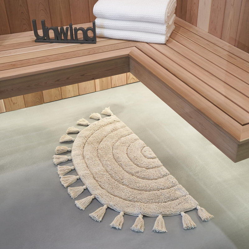 Beautiful Boho Rug With Tassels For Your Bathroom - Soft Half Circle 100% Cotton Mat Fits Perfectly Into Your Home - A Cute, Non-Slip And Absorbent Crochet Rug Ideal To Enhance Any Bath/Bedroom Decor