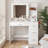 Borko Makeup Vanity With Lights,Vanity desk with Mirror and Power Outlet,Dresser Table with Drawers and Open Shelves-1784453613