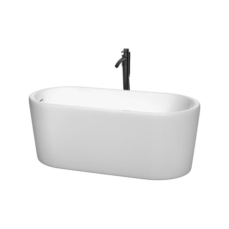 Ursula 59'' x 28'' Soaking Acrylic Bathtub with Faucet, White/Shiny White/Matte Black