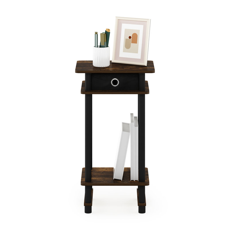 Chrisley Side Table with Fabric Bin Drawer, Set of 1, Amber Pine/Black