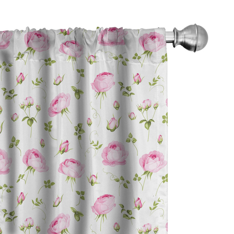 Romantic Roses Floral Semi-Sheer Rod Pocket Sliding Panels, 28" x 63"