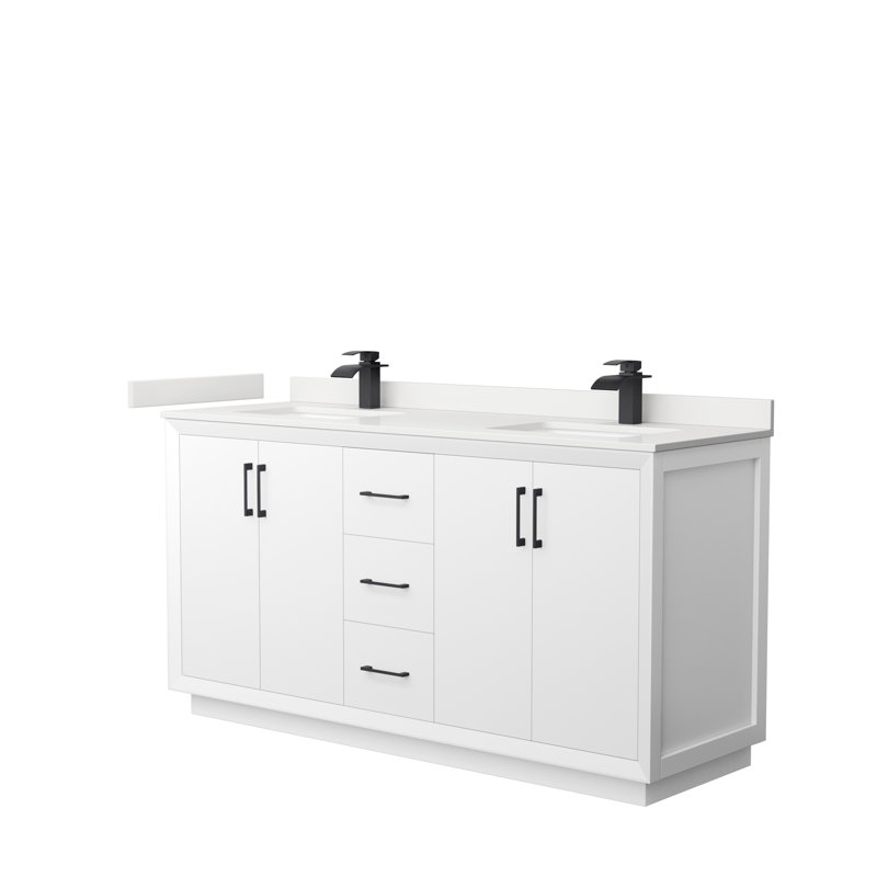 Strada 66'' W Double Vanity, Matte Black, White, Giotto Quartz