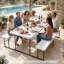 Ensemble de table de pique-nique d'extérieur robuste en résine 4,5 pi avec bancs, blanc-1270193778-1270193781