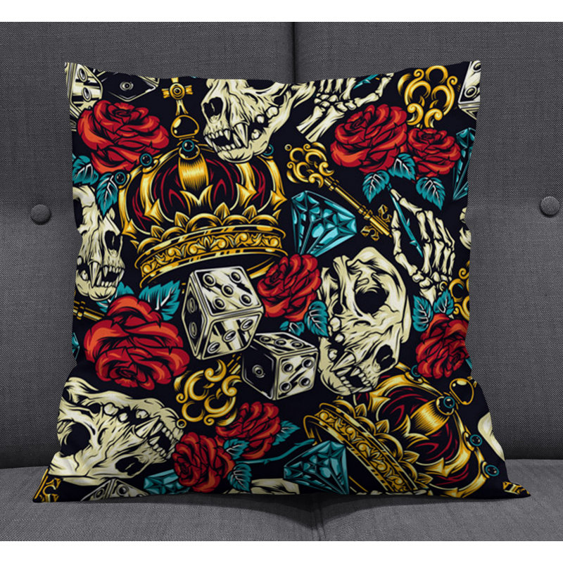 Throw Pillow With Insert, 16"H x 16"W, Blue/Black/Red Abstract 1