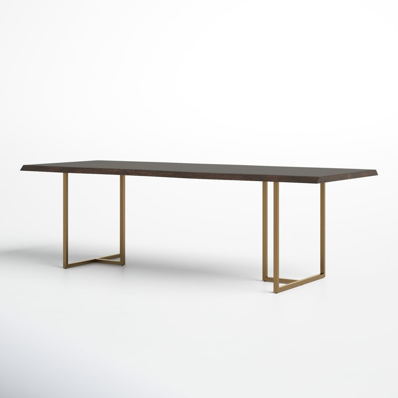 Rectangular Brown Reclaimed Wood Dining Table with Gold Frame