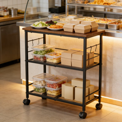 Chariot de cuisine à 3 niveaux avec roulettes verrouillables, chariot de rangement multifonctionnel pour l'organisation de micro-ondes, de bureau, de salon et de salle de bain