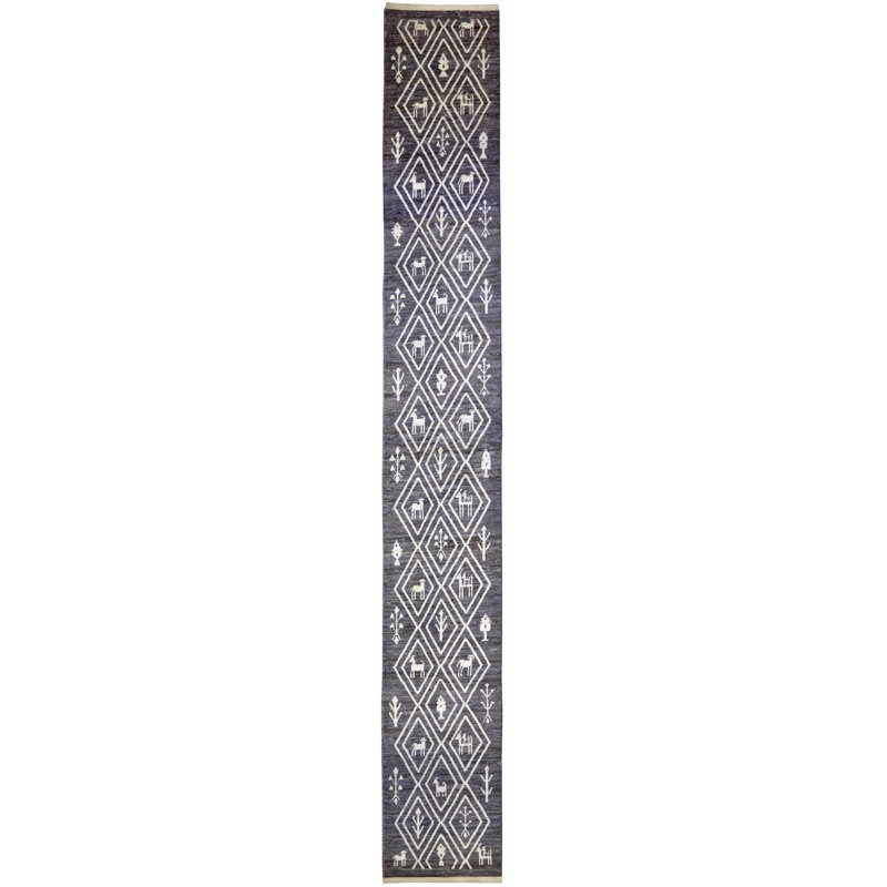 Tapis marocain nouvel âge 3 pi 6 po x 25 pi 8 po marocain en gris / acier / ivoire