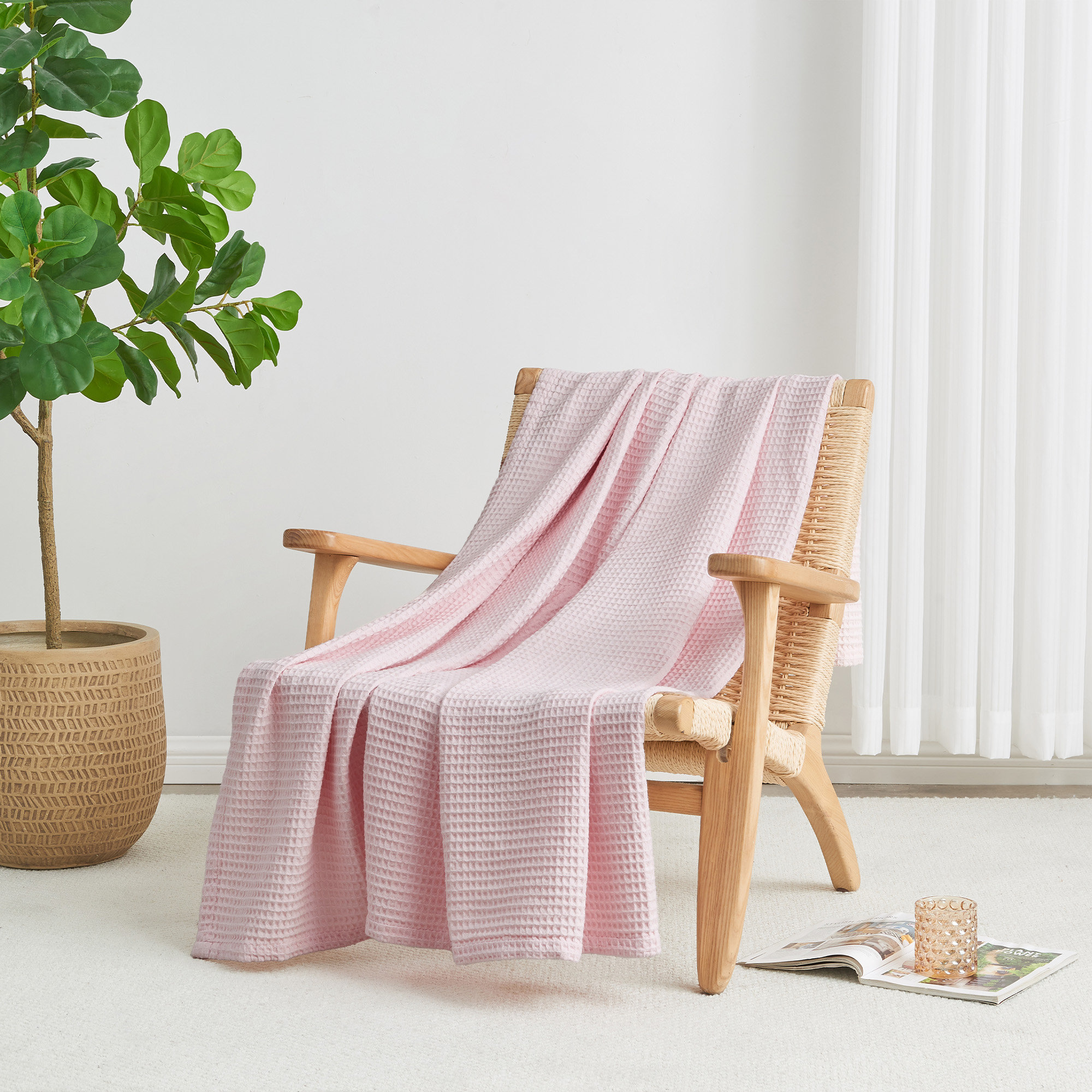 100% Cotton Waffle Weave Blanket, Twin, Blush