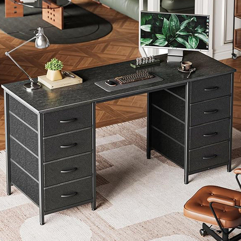 55 Inch, Large Storage Computer Desk with 8 Drawers Home Office, Study, Gaming Desk with Fabric Drawers, Black