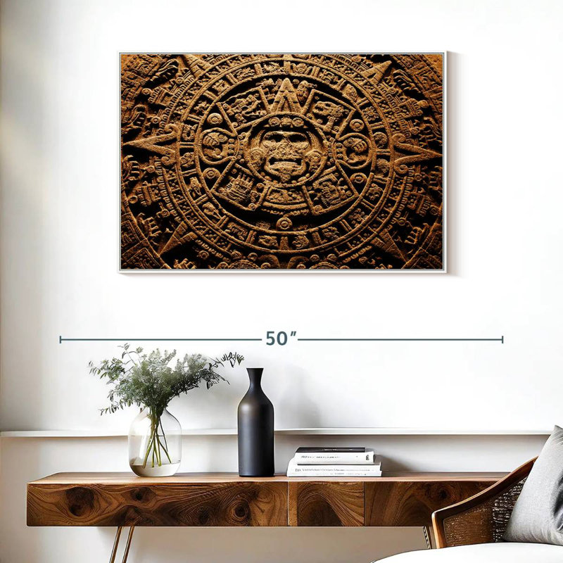Ancien calendrier aztèque, Cadre flottant blanc, 37 po x 25 po