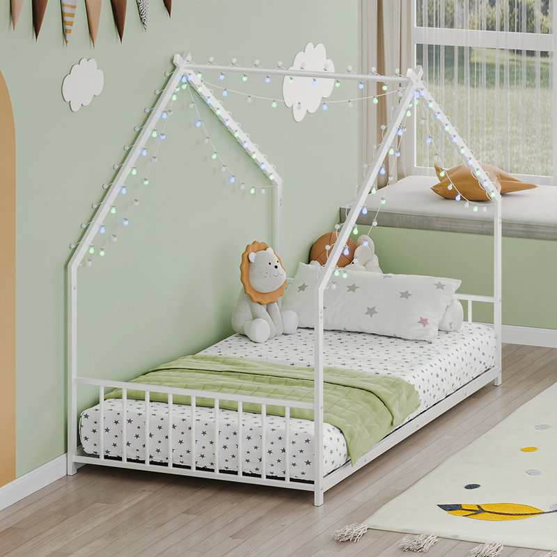roof-shaped iron frame bed, Twin, White