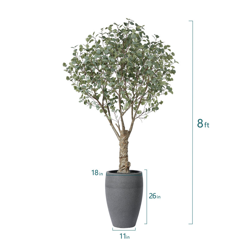 Primrue Adcock 8ft UV Resistant Artificial Eucalyptus Tree with Grey ...