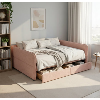 Lit de jour grand rembourré avec tiroirs Modern Boucle