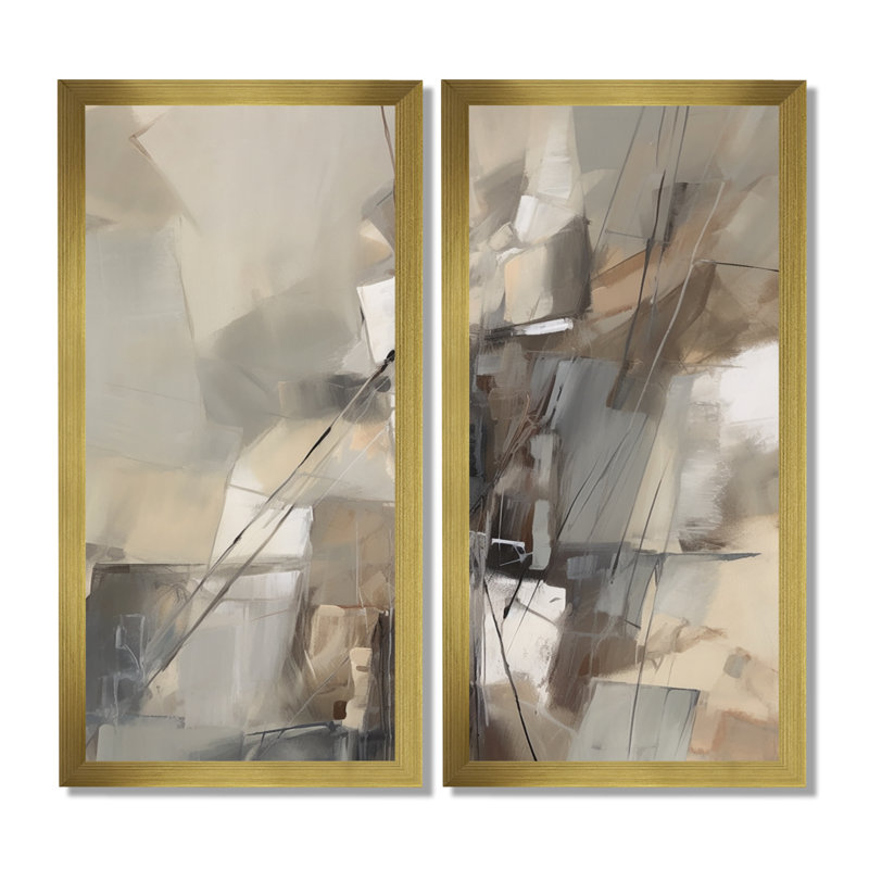 "Abstract Design Shapes - Abstract Collages", art mural abstrait beige, 2 pièces, H 32 po x l 32 po, Picture Framed Print