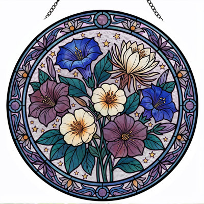 Floral Stained Stained Glass Window Panel，7.8H