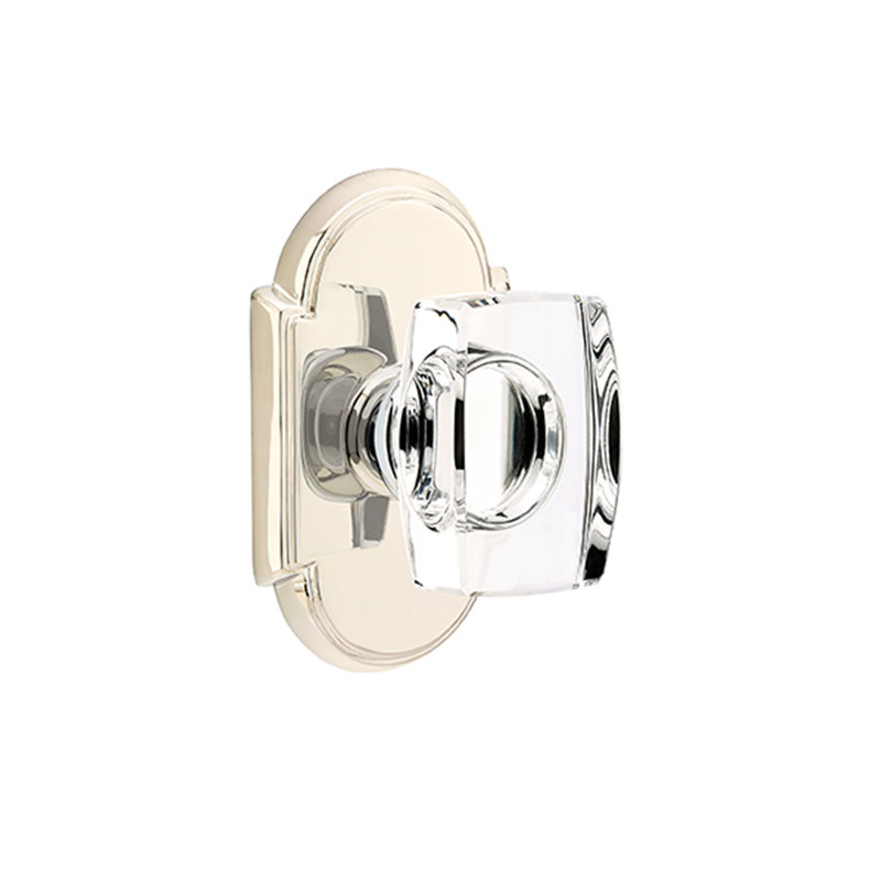 Ensemble de faux boutons Emtek avec rosette et bouton de verre Windsor # 8, Nickel poli