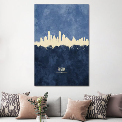 Austin Texas Skyline Navy by Michael Tompsett - 1 Piece Wrapped Canvas Wall Art