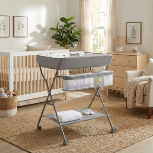 Table à langer pour bébé avec roues et matelas à langer imperméable, réglable en hauteur