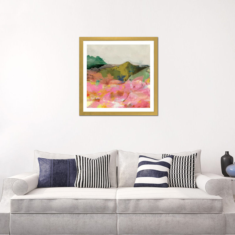 «Summer Landscape II» par Ana Rut Bré - impression d'art graphique, Papier encadré doré, Blanc, H 24 po x l 24 po x p 1 po