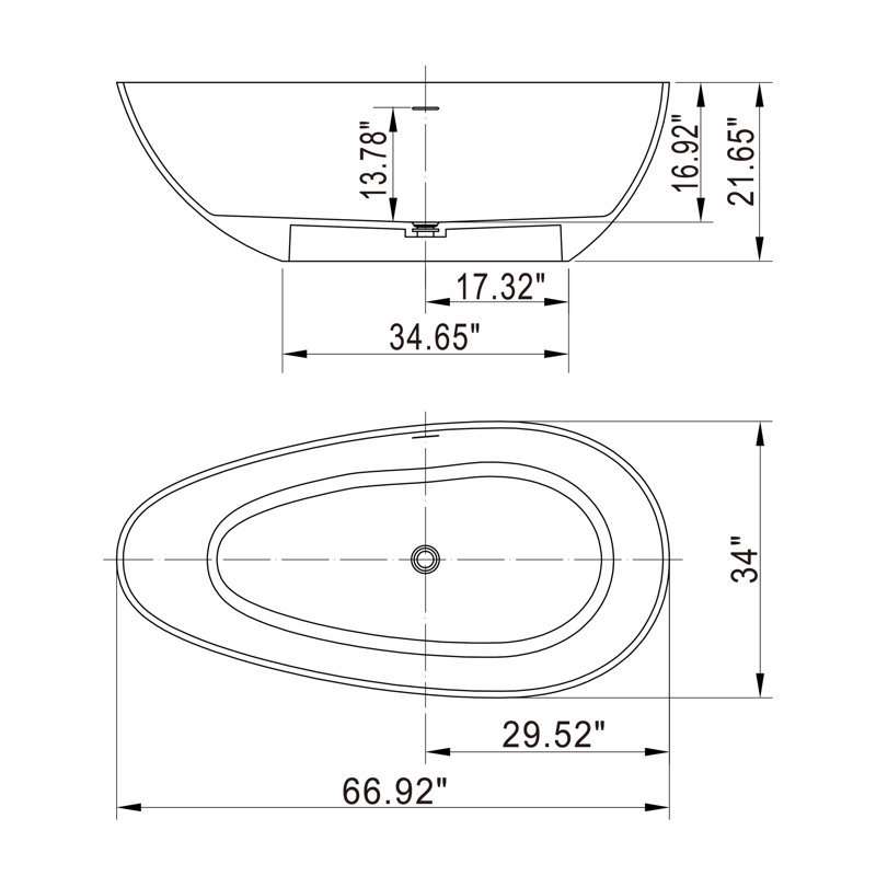 67'' Matte White Solid Surface Freestanding Soaking Bathtub