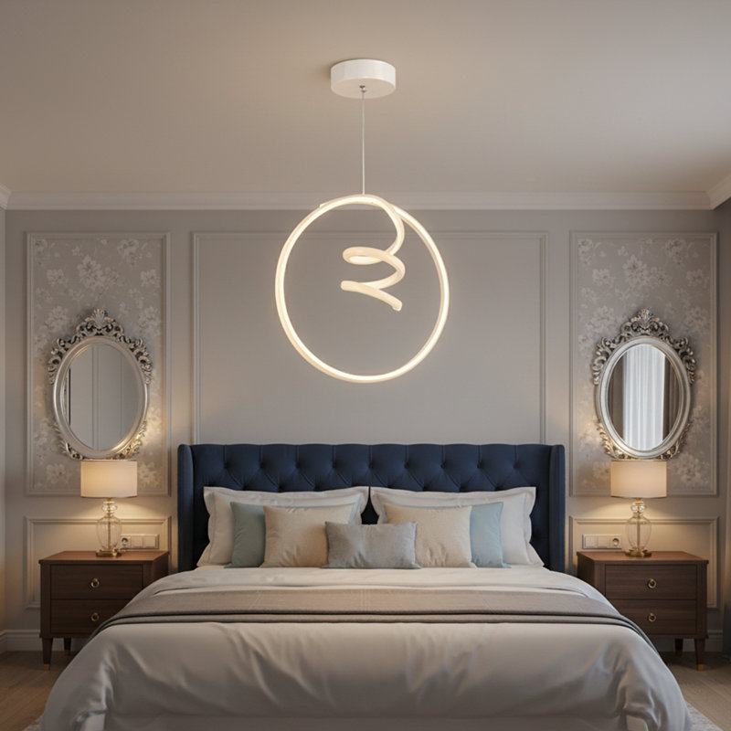 Lustre géométrique en spirale 1 lumière Aurona, 4000 Kelvins, Blanc, Porcelaine