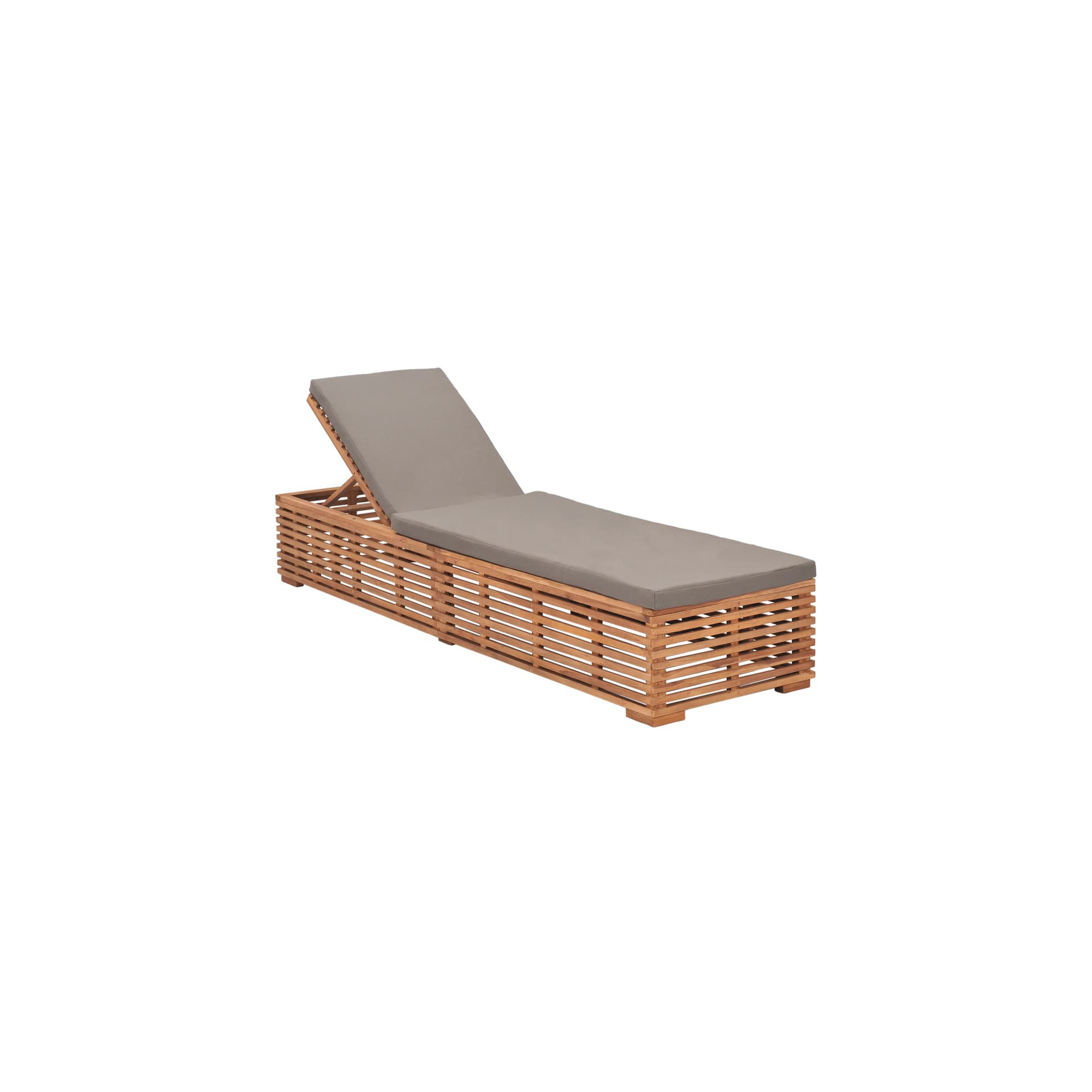 80" Long Reclining Teak Single Chaise with Cushions, Dark Gray