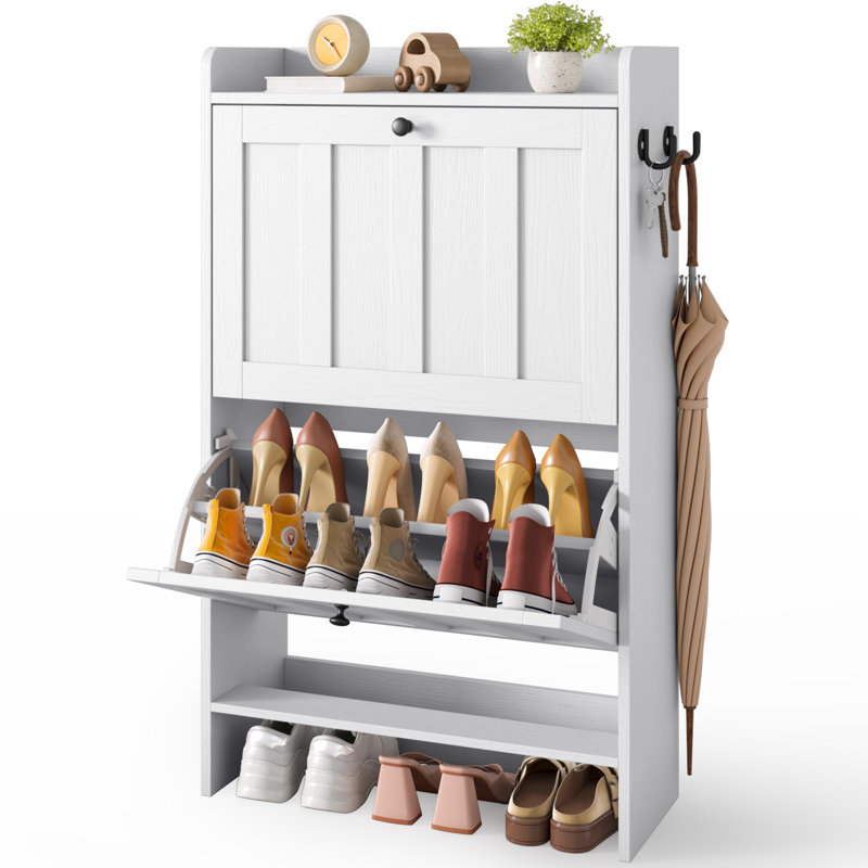 Shoe Storage Cabinet With 2 Flip Drawers: Large Capacity Storage, Suitable For Home Entryways And Public Shoe Changing Areas.