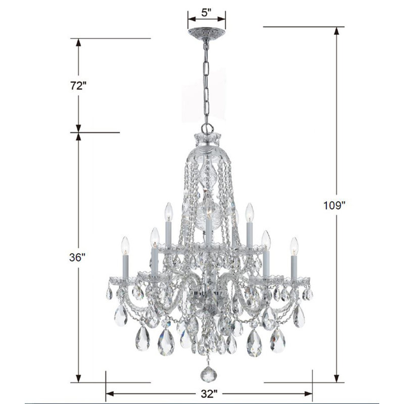Lustre étagé de style bougie à 10 lumières Eivind, Majestueux bois poli, Chrome