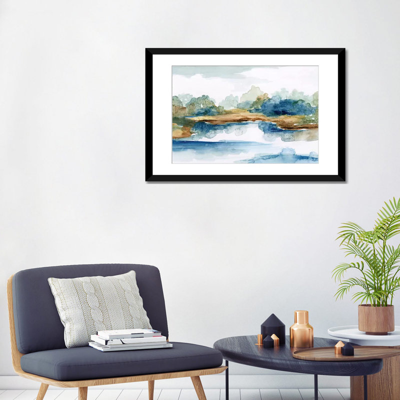«Blue Serenity», impression sur toile, H 24 po x l 32 po x P 1 po, Papier d'art encadré noir, Blanc
